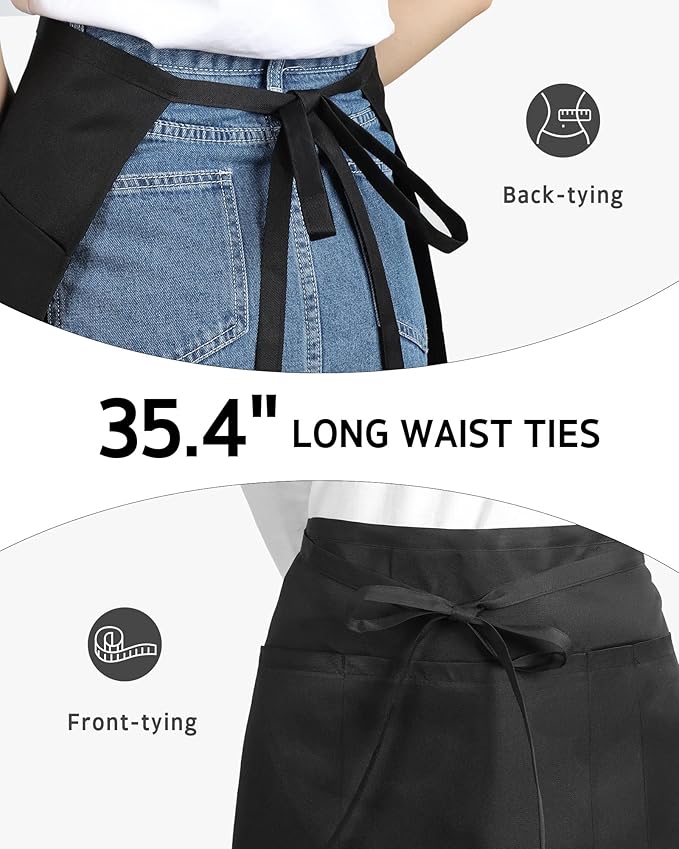 Syntus Server Apron for Men Women, Waitress Waist Apron, Black 1/3/12 Packs - Image 4
