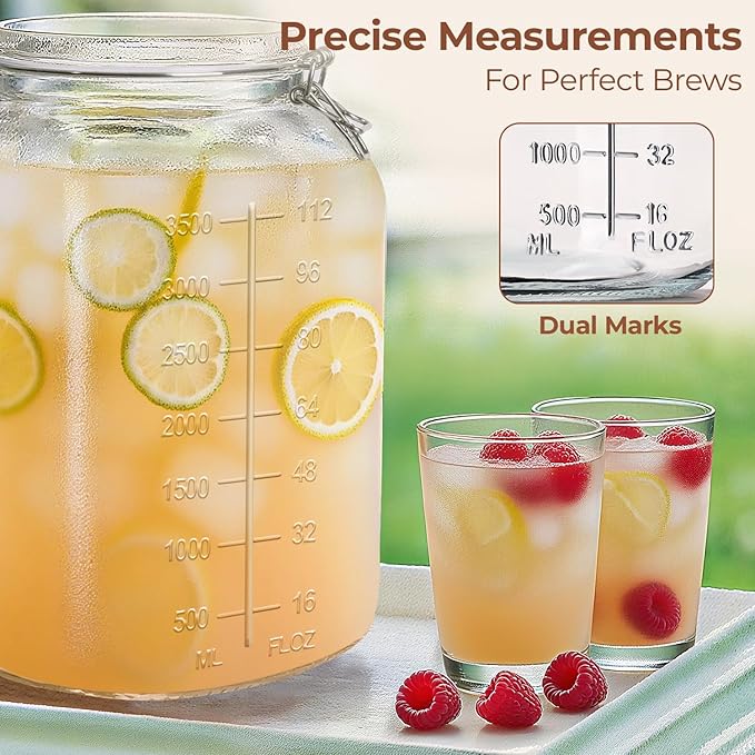ComSaf 1 Gallon Square Glass Jars with Airtight Lids (135oz, Set of 2), Extra-Wide Mouth Canisters with Measurement Marks for Bulk Flour Storage, Fermenting Kombucha & Pickling - Image 3