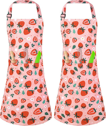 2 Pack Kids Apron, Cute Cooking Aprons, Waterproof Art Apron with Pockets, Toddler Painting Artist Apron Adjustable