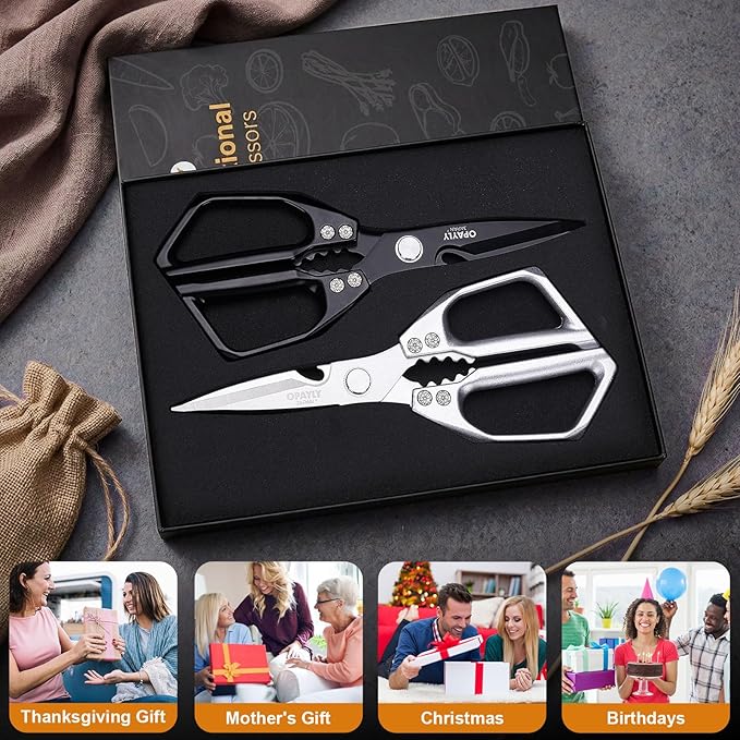 Kitchen Shears 2-Pack Heavy Duty All Purpose Stainless Steel Kitchen Shear Meat Scissors Japanese Cooking Scissor for Food, Sharp Dishwasher Safe Christmas for Men Women With Gifts Box - Image 2