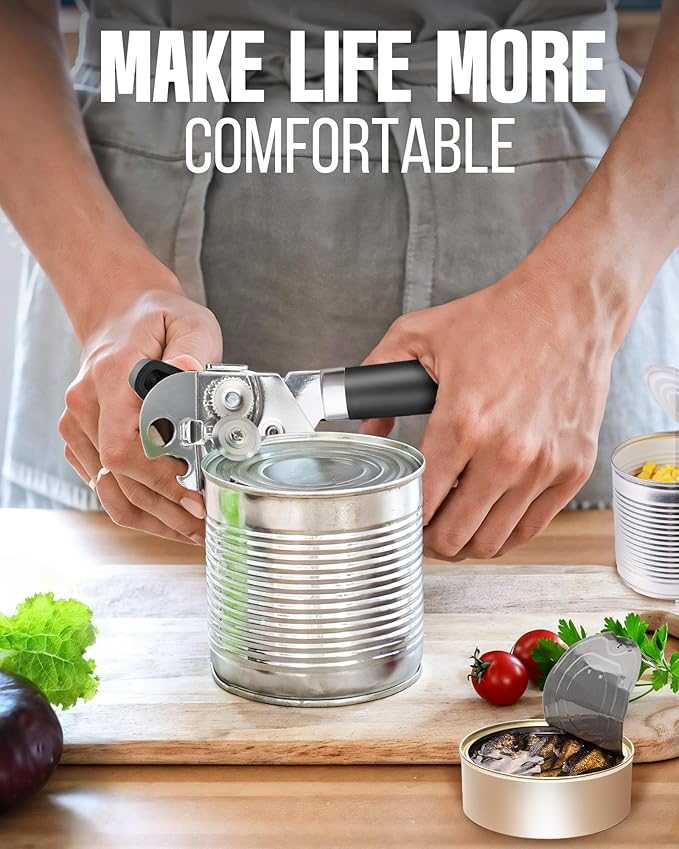 Multifunctional Can Opener Manual, Durable Heavy Duty Handheld Strong Can Opener with Smooth Cutting Edge, Friendly Kitchen Essentials Tool for Seniors, Camping and Bottle Opening-Black - Image 7