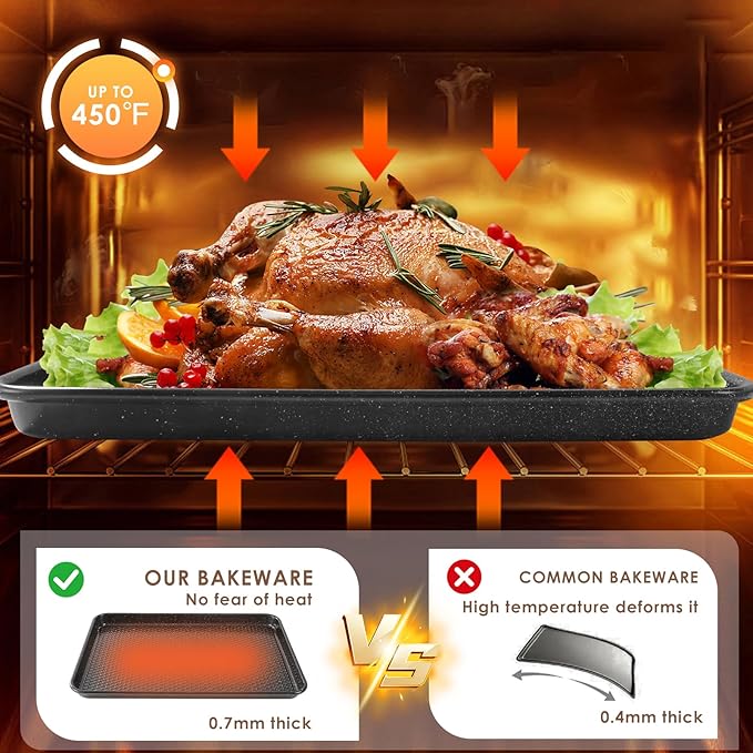 Baking Sheet Pan Set of 3, Nonstick Carbon Steel Cookie Sheets with Texture, Commercial Half/Quarter/Jelly Roll Pans Replacement Toaster Oven Tray, Heavy Duty & Easy Clean, Black - Image 5
