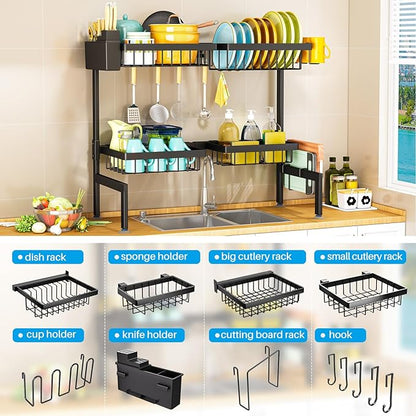 ARSTPEOE 2 Tiers 4 Baskets (one More Than Others) Over The Sink Dish Drying Rack,fits All Sinks (from 24.8" to 35.4"),2-Tier Adjustable Sink Rack,Dishes Rack Kitchen Storage Organizer Space Saving - Image 2