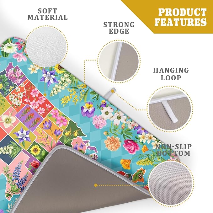 Flower Map Dish Drying Mat Colorful Floral Microfiber Large Dish Drying Pad for Kitchen Counter 18 X 24 In - Image 4