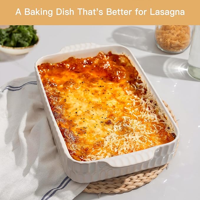 4.7QT Casserole Dishes for Oven, 9x13” Large Lasagna Pan, Ceramic Baking Dish, Rectangular Lasagna Pan Deep with Handles for Baking, Casserole, Kitchen, Birthday Gift for Mother Father Women Men - Image 3