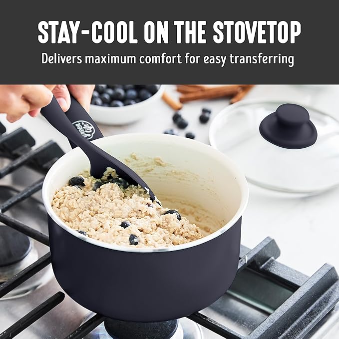 GreenLife 2.5QT Nonstick Saucepan with Glass Lid, Soft Grip, PFAS-Free Ceramic, Multipurpose Chef Pan, Milk & Sauce Cooking Pot, Dishwasher & Oven Safe to 350˚F, Stay-Cool Handle, Black - Image 4