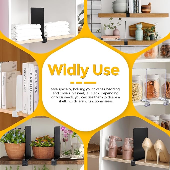 JOY DECOR 8 Pack Acrylic Clear Shelf Dividers for Closets Organizer and Storage Adjustable Vertical Wood Shelf Closet Separators for Clothes,Book,Bags in Bedroom and Kitchen - Image 8