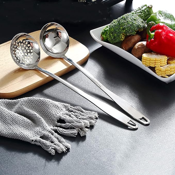 Soup Spoon Stainless Steel Heavy Duty Big Soup Ladle Colander Serving Spoon with Attractive Mirror Finish, Perfect for Hotpot Stirring, Serving Soup, Deep Wide Enough 2PCS (Soup Spoons - 12") - Image 4