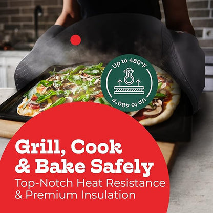 Grey Double Oven Mitt Kitchen Protection - Pack of 1-32" Long - Heat Resistant Cotton Professional Grade with Terrycloth Lining