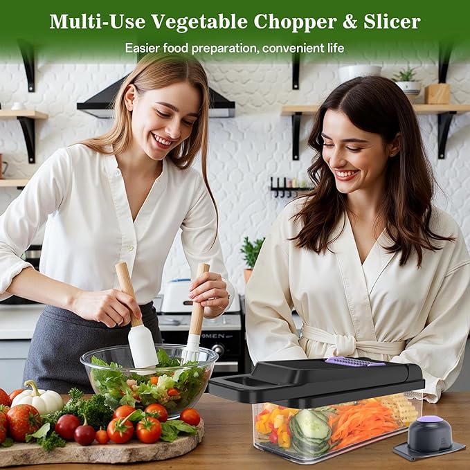 HomeHacks Vegetable Chopper Vegetable Cutter, 12 in 1 Kitchen Gadget, Dicer, Slicer, Onion Cutter, Salad, Cheese Grater & Egg Separator - Multi-Functional Veggie Chopper Lid with Handle (Purple) - Image 7