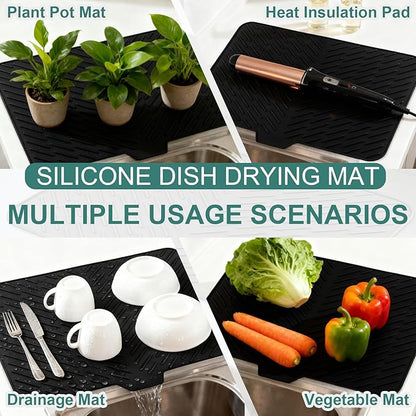 Silicone Dish Drying Mat 23x17,Food-Grade Silicone,Easy Clean Pad for Countertop Protection,Heat Resistant,Easy Clean,Non-Slip Drain Pad with Built-in Drain,Multi-Functional Use,Black - Image 6