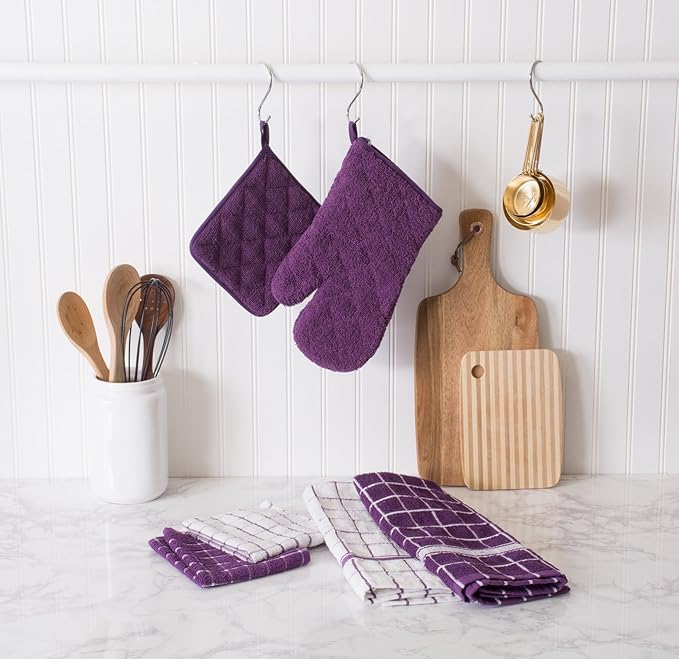 DII Basic Terry Collection Quilted 100% Cotton, Potholder, Eggplant, 3 Piece - Image 2