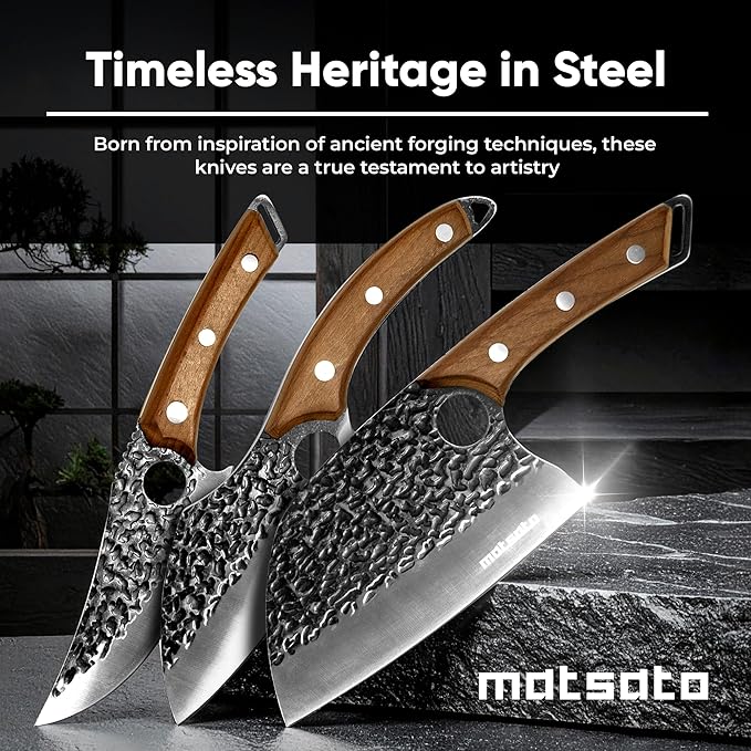 Matsato Knife Set 3-Piece Kitchen Knives, Cooking Chef Knife Set, Cleaver, Kitchen And Chef Cutting and Chopping Knives Sets Juego De Cuchillos Para Cocina - Image 2