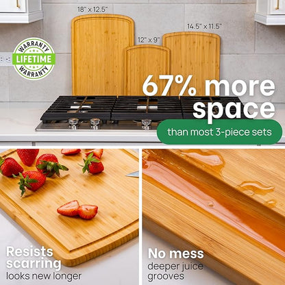 Greener Chef Luxury Wood Cutting Board 3-Piece Set with Vertical Grain Strength Technology - Extra Large Bamboo Cutting Boards for Kitchen with Deep Juice Grooves for Chopping - Lifetime Replacements - Image 3