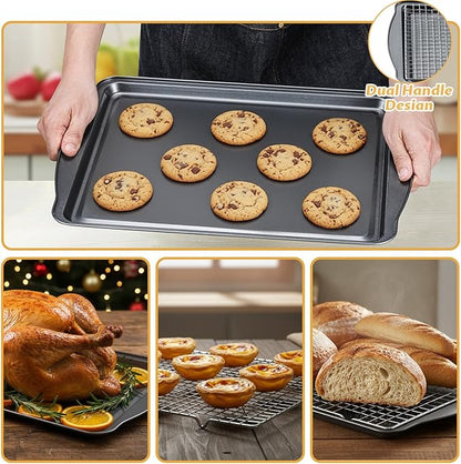 Baking Sheet with Cooling Racks - 17'' x 11" x 0.5" Carbon Steel Cookie Sheets for Baking [2 Sheets + 2 Racks], Nonstick Baking Pans, Perfect for Baking, Roasting, and More - Image 6