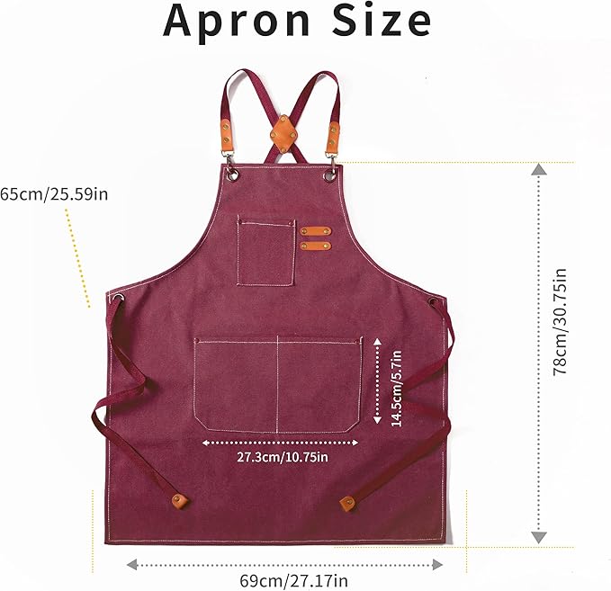 Tosewever Canvas Cross Back Chef Cotton Aprons for Men Women with Large Pockets - Image 2