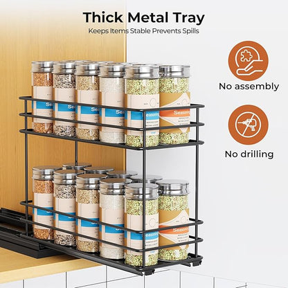 Mystozer Pull Out Spice Rack Organizer for Cabinet, Slide Out Spice Racks, Easy to Install, 4.33" Wx10.43 Dx8.66 H, 1 Drawer 2 Tiers(Black) - Image 4
