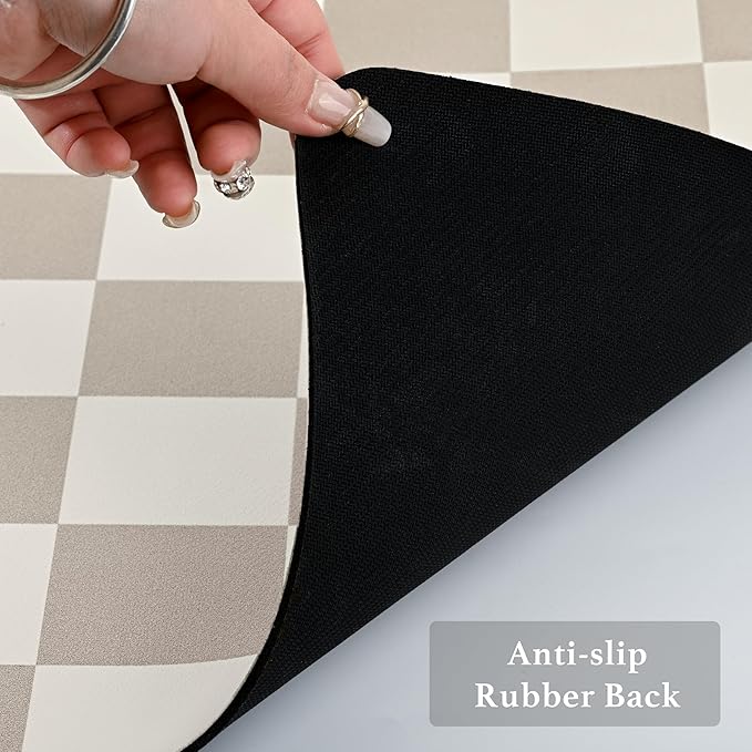 Ohocut Checkered Dish Drying Mat for Kitchen Counter, Coffee Bar Station Accessories, Retro Cute Aesthetic Modern Absorbent Drainer Mat Kitchen Drying Mat Easy Clean, Khaki 16" x 24" - Image 7