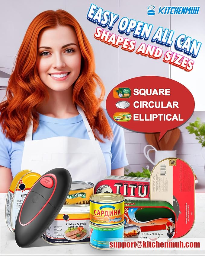 One Touch Electric Can Opener Fits Almost All Can Sizes for Seniors with Arthritis, Hand Held Battery Operated Can Opener with Smooth Edge, Food Safe Kitchen Gadgets Automatic Can Opener for Kitchen - Image 4