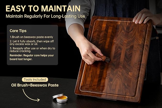 THETCHRY Walnut Cutting Boards for Kitchen, End Grain Wooden Cutting Board, Large Chopping Board Double Sided with Handle, Thick Butcher Block Charcuterie Meal Prep & Serving with Gift Box, 17"×13"×1" - Image 8