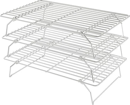 Cooling Racks for Cooking and Baking - 3 Tier Stackable Grid Wire Baking Rack for Oven Cooking, Baking, Grilling, Roasting - Dishwasher Safe Bacon Rack - Silver by LIEMAND