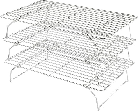 Cooling Racks for Cooking and Baking - 3 Tier Stackable Grid Wire Baking Rack for Oven Cooking, Baking, Grilling, Roasting - Dishwasher Safe Bacon Rack - Silver by LIEMAND