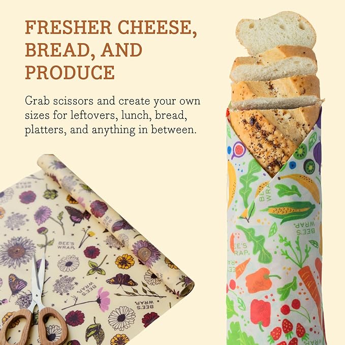 Bee's Wrap Beeswax Wraps for Food - Cut to Size 14x52" Beeswax Wrap Roll - Plastic Free Made in USA Reusable Natural Food Wrap - Garden Party - Image 5