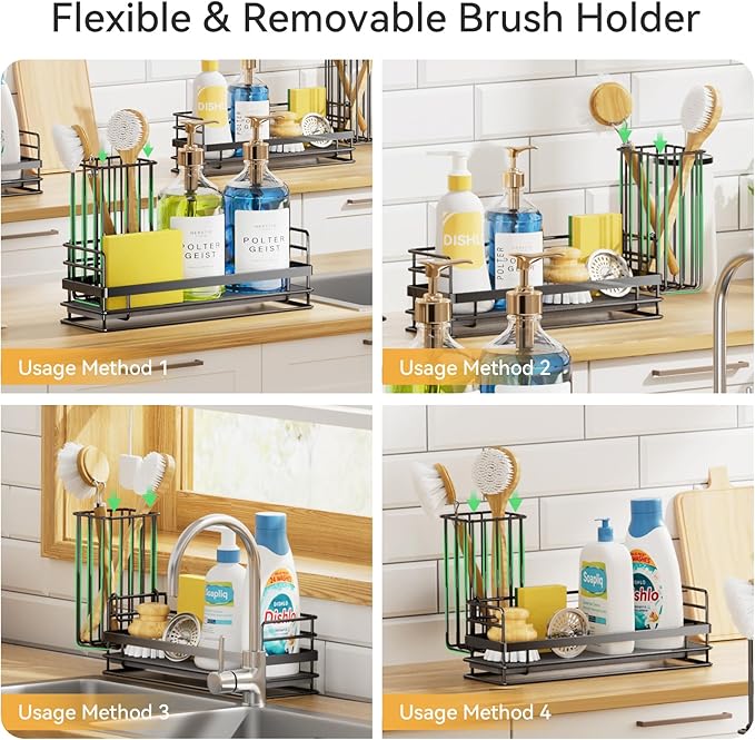 Yofidra Sink Caddy With Stone Drying Tray: Stainless Steel Soap Dispenser Kitchen Sink Organizer Set, Sponge Holder Counter Accessories Decor for Kitchen Organizers and Storage 8.1x3.5x4.5 in Black - Image 2
