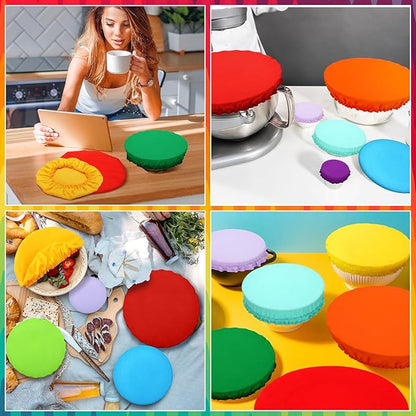 Patelai 10 Pcs Bowl Covers Reusable in 5 Size Stretch Cloth Fabric Elastic Food Storage Bowl Covers Bread Sourdough Lids for Proofing Food Fruits Leftover(Rainbow,Rainbow Style) - Image 6
