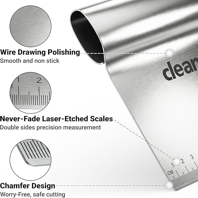 Bench Scraper Kitchen & Dough Scraper Tool - Stainless Steel Multi-Purpose Scraper & Chopper with Laser-Etched Metric Scale - Heavy Duty Pastry Cutter & Griddle Tool for Bread, Pizza & Baking - Image 3