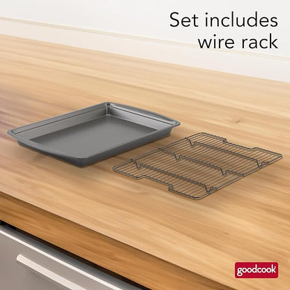 GoodCook 15” x 10.5” Nonstick Carbon Steel Baking Pan & Raised Wire Rack – Pizza Crisper,Crispy Bacon,Multipurpose Cooking Sheet Pan,Cooling Rack,Kitchen Cookware Set,Dishwasher Safe,(Pack of 12) - Image 2