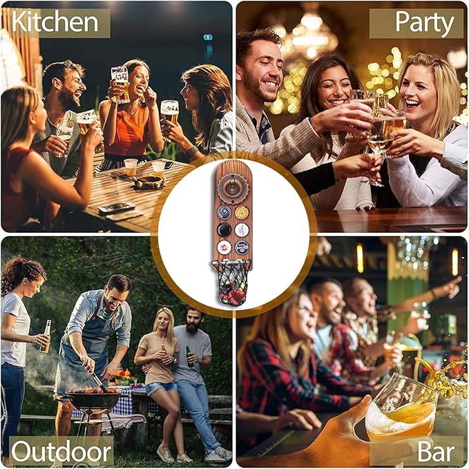 Magnetic Bottle Openers with Catcher, Wall Mounted Wooden Beer Bottle Opener, Personalised Traceless Bottle Opener, Home Bar Accessories for Kitchen, Outdoor, Ideal Beer Gifts for Men