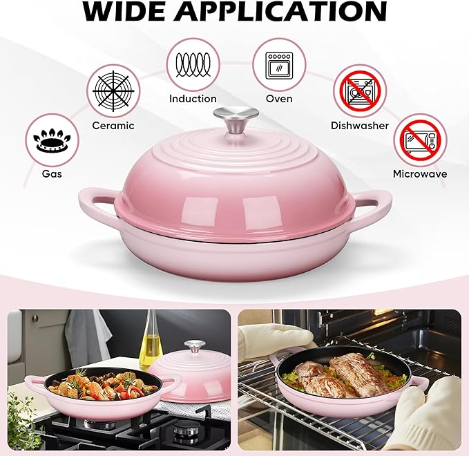 Bread Dutch Oven for Sourdough Baking (5.5 QT), Joyfair Enameled Cast Iron Dutch Oven Pot with Lid, Sourdough Bread Pan with Heavy Duty Dual Handles, Non-Stick & Even Heat, Oven-safe up to 500°F, Pink - Image 5