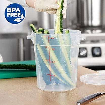 CURTA 4 Quart Translucent Round Food Storage Container with Lid, Pack of 4 – NSF Listed, BPA-Free, Commercial-Grade Polypropylene, Freezer & Dishwasher Safe, Non-Stick, Easy-Read Graduations