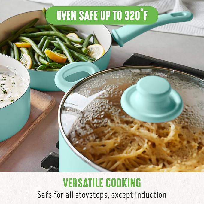 GreenLife 6QT Nonstick Stockpot with Straining Lid, Soft Grip, PFAS-Free Ceramic, Pour Spout, Multipurpose Cooking Pot, Sauces & Soups, Milk Pan, Stay-Cool Handles, Dishwasher & Oven Safe, Turquoise - Image 8