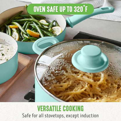 GreenLife 6QT Nonstick Stockpot with Straining Lid, Soft Grip, PFAS-Free Ceramic, Pour Spout, Multipurpose Cooking Pot, Sauces & Soups, Milk Pan, Stay-Cool Handles, Dishwasher & Oven Safe, Turquoise - Image 8