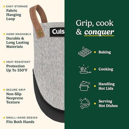 Cuisinart Heritage Mini Oven Mitts – 5.5” x 7” Heat-Resistant Kitchen Mitts for Oven with Non-Slip Neoprene Palm, Cotton Filling, and Faux Leather Loop – Durable Oven Mitt Set for Cooking & Baking - Image 5