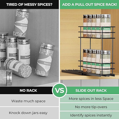 Mystozer Pull Out Spice Rack Organizer for Cabinet, Slide Out Spice Racks, Easy to Install Spice Cabinet Organizer, 2.5" Wx10.43 Dx8.26 H, 1 Drawer 2 Tiers（Black） - Image 4