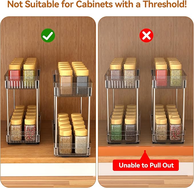 DABIGE 3 Pack Pull Out Spice Rack Organizer for Cabinet, 2 Tier Slide Out Spice Racks Organizer, Spice Cabinet Organizers, Cabinet Size Need:12'' High x 11'' Deep x 5'' Wide, Clear Acrylic - Image 6