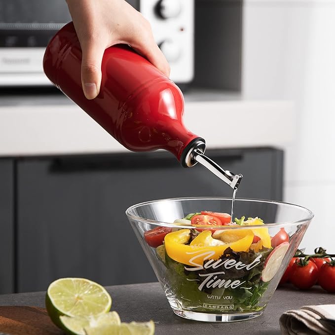 Sweejar Ceramic Olive Oil Dispenser Bottle, Opaque Oil Cruet Protects to Reduce Oxidation, Suitable for Storage Vinegar, Coffee Syrups & Other Liquids, Pack of 1, 15.5 Fl Oz(Red) - Image 4