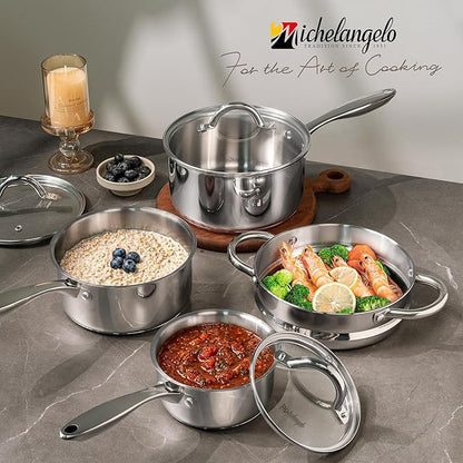 MICHELANGELO Saucepan Set 6pc with Steamer Insert, 18/10 Stainless Steel Sauce Pans with Lids, Tri-Ply Bottom Sauce Pots, Induction Compatible, 1QT & 2QT & 3QT - Image 8