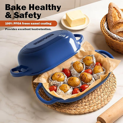 Enameled Cast Iron Dutch Oven for Bread Baking - incl. Sourdough Bread-Baking Supplies like Banneton Bread-Proofing Basket - 5QT Loaf Cast Iron Bread Oven Pan with Lid Meatloaf Pan with Lid, Sour Sough Tools, Lame(Blue） - Image 5
