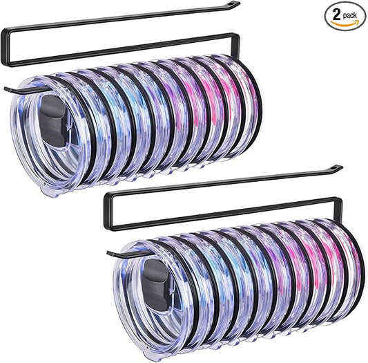 LWGFIO 2Pack Tumbler Lid Organizer, Kitchen Space-Saving Cup Holder, Organizers for Under Cabinet Storage, No Glue or Drilling Required (Black) by Unknown
