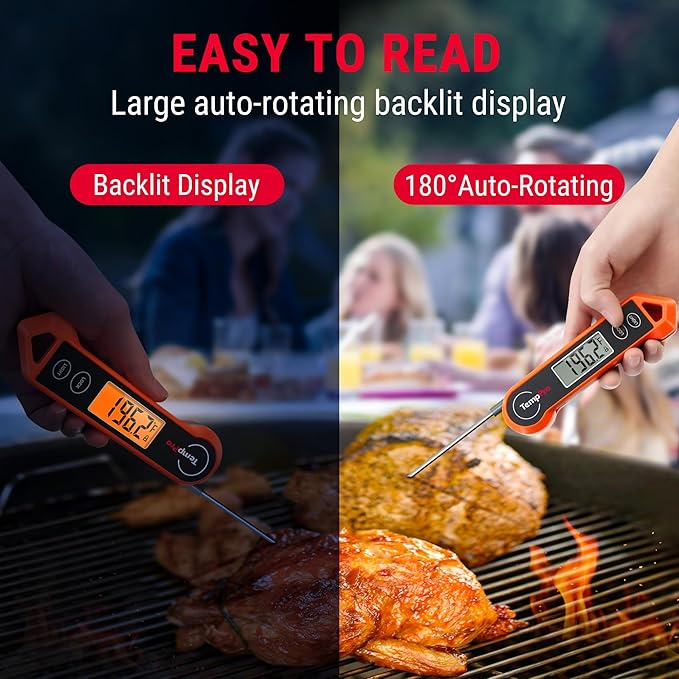 ThermoPro Digital Instant Read Meat Thermometer for Grilling Waterproof Kitchen Cooking Food Thermometer with Ambidextrous Backlit for BBQ Grill Smoker Oil Fry Candy Thermometer - Image 3
