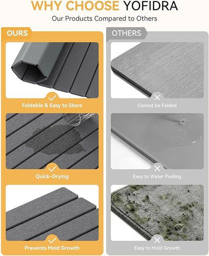Yofidra Large Stone Dish Drying Mat for Kitchen Counter, Quick Dry Stone Mats with Absorbent Diatomaceous Earth, Foldable Roll Up Drying Organizer Pad for Utensils Plate, 24"×16", Dark Gray - Image 6
