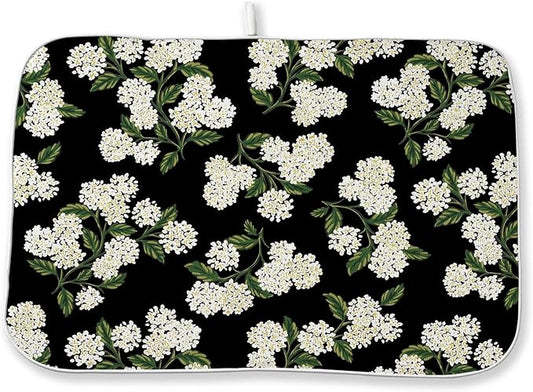 Black Dish Drying Mat 18x24 Inch Green Vintage Floral Hydrangea Flower Drying Mat Spring Summer Seasonal Absorbent Dish Drying Pad Dish Rack Drainer Mats for Kitchen Dining Counter