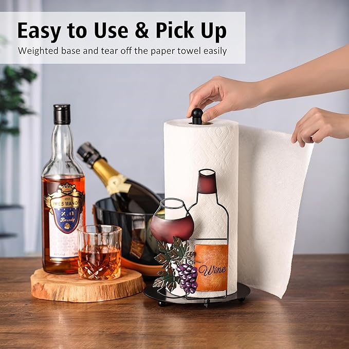 Wine Paper Towel Holder Countertop - Grape&Wine Decor Gifts, Cute Rustic Country Vintage Farmhouse Kitchen Decorations, Roll Dispenser with Weighted Base - Image 3