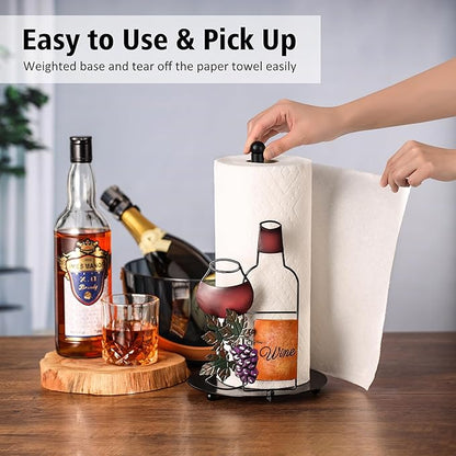 Wine Paper Towel Holder Countertop - Grape&Wine Decor Gifts, Cute Rustic Country Vintage Farmhouse Kitchen Decorations, Roll Dispenser with Weighted Base - Image 3