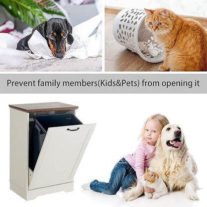 13 Gallons Tilt Out Trash Cabinet, Hidden Trash Can Cabinet Wooden Tilt Out Pet Proof Hidden Trash Bin Cabinet for Kitchen Living Room (White)