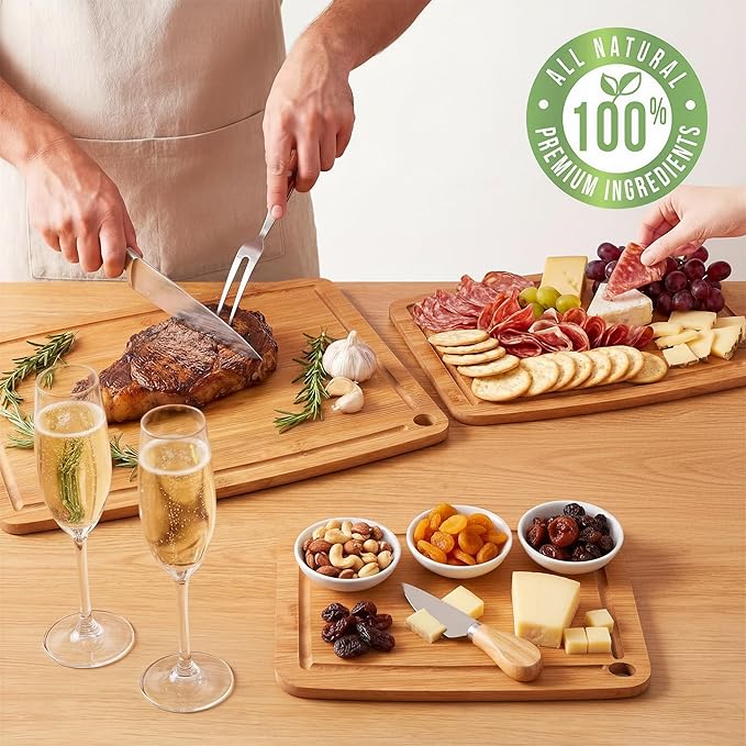 Bamboo Cutting Boards for Kitchen,Carbonized Wood Cutting Board with Deep Juice Groove for Chopping Meat, Vegetables, Fruits, Nuts,Lightweight & Durable,Ideal Kitchen Gift - Image 6